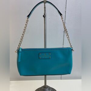 Kate Spade New York Tiffany Blue Turquoise Leather Handbag Chain Shoulder Strap